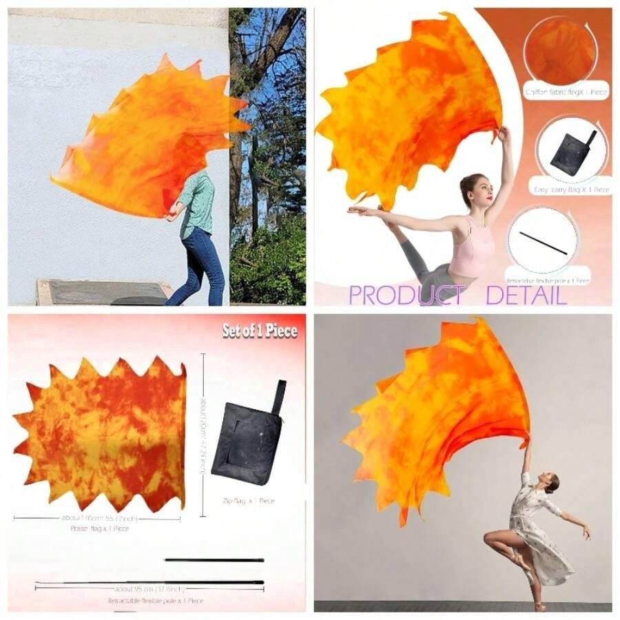 Wucheal - Bandera de culto flexible de gasa proftica, ligera, de 53x 45 pulgadas, banderas de baile de llama de len, banderas de fuego poligonales para baile de adoracin, SZ#, rojo, blanco, negro