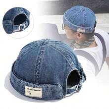1Pc Men Sports Outdoor Clothing Casual Brimless Hat Brimless Denim Hat Men Women Retro Caps Washed Cowboy Skullcap Fashion Dome Cap Hiking Hat, Head Circumference Adjustable - 1 cái - Xem 1