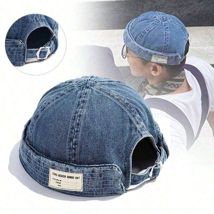 1Pc Men Sports Outdoor Clothing Casual Brimless Hat Brimless Denim Hat Men Women Retro Caps Washed Cowboy Skullcap Fashion Dome Cap Hiking Hat, Head Circumference Adjustable - 1 cái - Xem 1