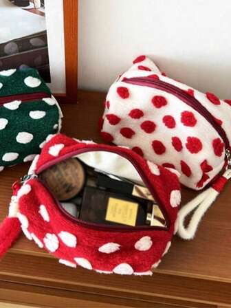 حقيبة مستحضرات تجميل بنقشة نقاط، حقيبة حمل محمولة، حقيبة أدوات تجميل سعة كبيرة، طبعة محدودة لعيد الميلاد، حقيبة يد، حقيبة يد للنساء، هدايا للنساء، هدايا عيد الميلاد، أفكار هدايا للنساء