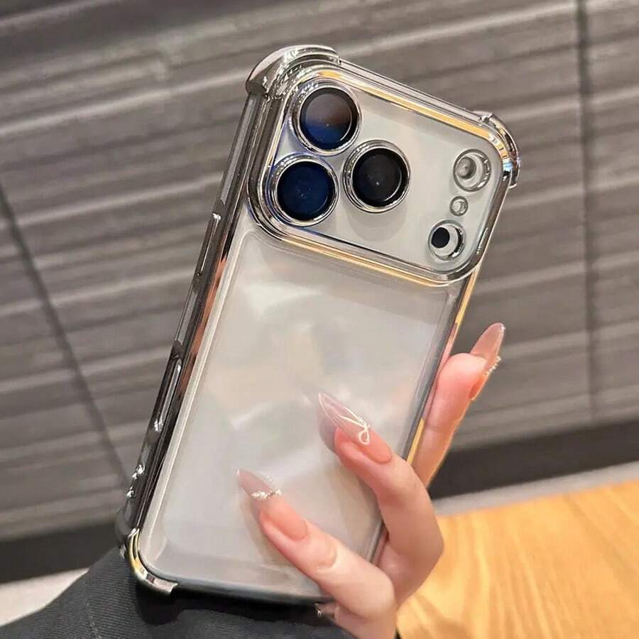 Luxury Cushioning Shockproof Electroplated Transparent Soft Frame Hard Acrylic Transparent Back Cover, Simple Design, Minimalist Style, High-Quality Electroplating, Edge Reinforcement, Protective Shell, Smartphone Users, Device Protectors, Impact Resistance, Acrylic Phone Case, Shockproof Phone Case, Durable Acrylic Material, High-End Mobile Phone Users For IP17 17AIR 17pro 17promax 16 15 14 13 12 11 Pro Max Electroplated Anti Drop Transparent Soft Back Case XSMAX XS/X,S22,S23,S24,S25 PLUS ULTRA S23,S24 FE S25 EDGE Black Anti Drop Transparent Back Cover, Creative Luxury Business Style For IP17 17AIR 17pro 17promax 16 15 14 13 12 11 Pro Max Electroplated Anti Drop Transparent Soft Back Case XSMAX XS/X,S22,S23,S24,S25 PLUS ULTRA S23,S24 FE S25 EDGE Black Anti Drop Transparent Back Cover, Creative Luxury Business Style - Bạc - Xem 1
