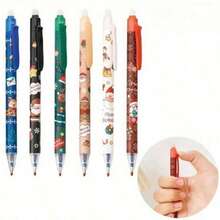6/12/24 支圣诞可擦笔，带圣诞老人和驯鹿图案，0.5 毫米蓝墨水可擦笔，办公用品，圣诞礼品套装