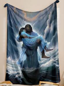 1 pieza Manta de franela con estampado de Jesús y María en el mar, adecuada para decoración de habitación, hogar, picnic y viaje. Una manta suave y esponjosa, regalo ideal para familia, amigos, usted mismo, Acción de Gracias, diario, cumpleaños, vacaciones, todas las estaciones