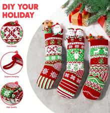 Paquete de 3 Calcetines Navideños de 18" de JOYIN, Calcetines Navideños de Punto Rústico de Tamaño Grande en Rojo y Verde, para Decoraciones Navideñas Familiares - rojo clásico - Ver 5