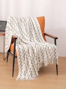 Cozy Knit Throw Blanket With Tassels - Soft, Lightweight & Warm - Perfect For Couch, Bed, And Travel - Farmhouse Style In Khaki & Cream - AB Yarn Beige - View 3