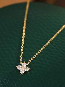 Delicate S925 Sterling Silver 14K Gold Plated Four-Leaf Clover Necklace, Minimalist Chic Design