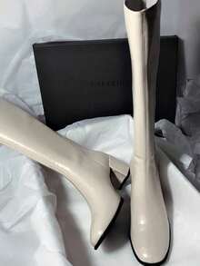 2025 New Leather Thigh-High Boots, Knee-High Boots, Classic Boots, Fall, Winter, Autumn, Elegant Korean Style Slim Fit Tall Boots,Party - Beige - View 2