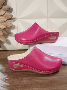 Plus Size Women's Autumn/Winter Thick Sole Slip-On Mule Slippers, Comfortable Thermal Lined, Closed Toe, Fashion Minimalist Design, Suitable For Casual Wear