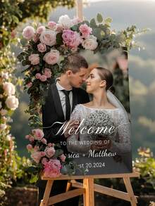 Customized Wedding Birthday Welcome Sign - Personalized Bride & Groom Photo, Engagement Party Decor, PVC Material, Elegant Design, Suitable For Weddings & Celebrations, Customized Logo - Multicolor - View 4