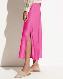Women's 2025 Summer Satin Maxi Skirts High Waisted Spring Silk Casual A-Line Cocktail Party Long Skirt - Màu Hồng Tươi - Xem 2
