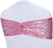 Gold Sequin Chair Sashes With Bow For Folding Chairs, Party Wedding Reception Decorations, 20 PCS - Fuchsia Pink - View 8
