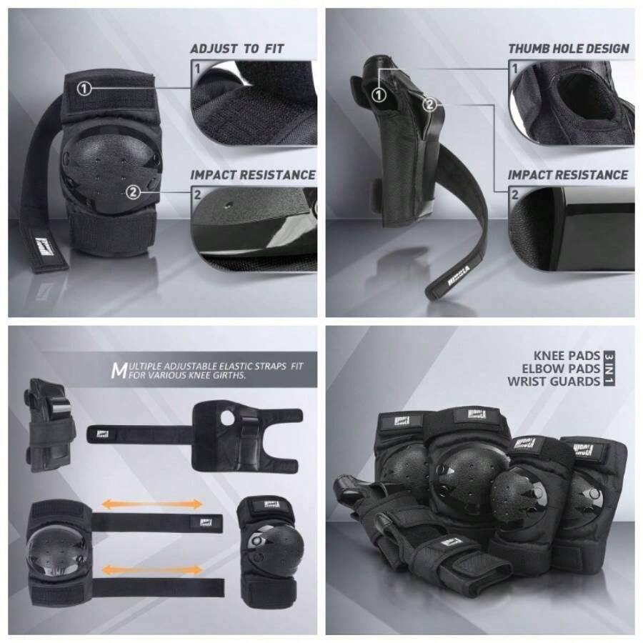 Rodilleras, coderas y muequeras para deportes y actividades al aire libre ajustables para patinaje, ciclismo y ejercicios Accesorios de proteccin para deporte y ejercicios al aire libre Rosa - Gran negro - Ver 1