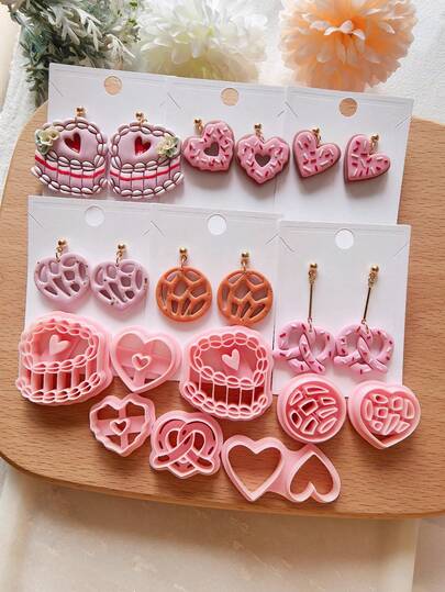 أدوات صنع المجوهرات والحرف اليدوية - هدية مثالية للهواة DIY، مجموعة أدوات طين ناعم، قوالب قطع الطين بشكل قلب لصنع الأقراط والمجوهرات، أدوات يدوية لعيد الحب