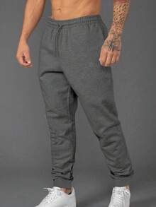 Men's Fitness Casual Sports Sweatpants, Breathable Soft Drawstring Long Pants With Letter Zipper Pockets, Suitable For Boyfriend/Husband Spring - Dark Grey - View 2
