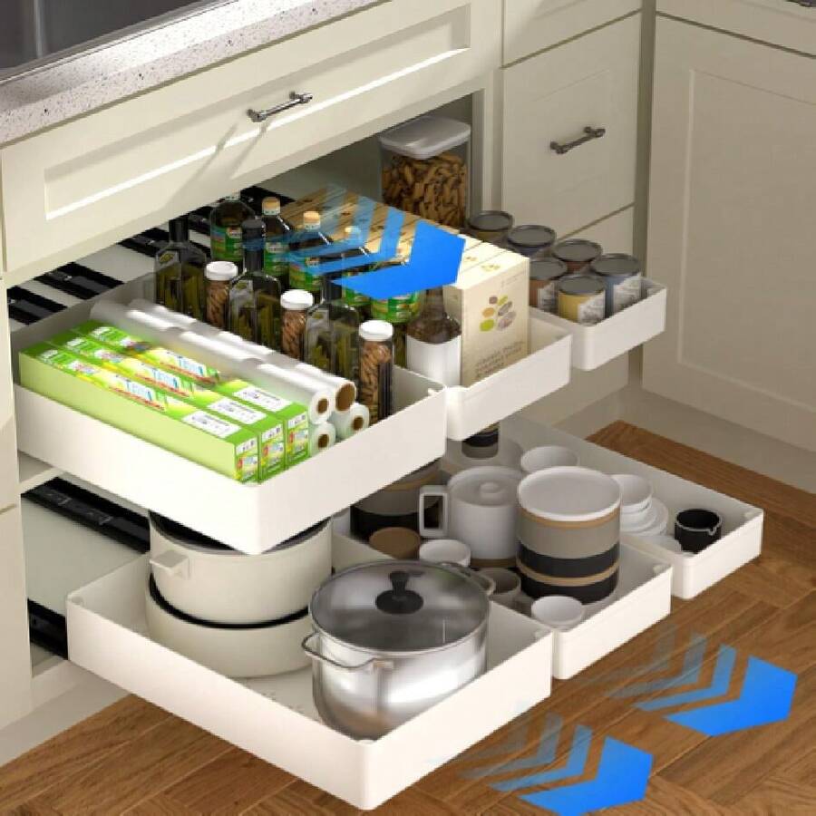 3 Pack Organizador Extraíble para Armarios de 40cm de Profundidad, Cajones Extraíbles para Armarios de Cocina, Organizador de Armarios Multiusos para Cocina, Baño, Almacenaje en Casa (Blanco),24326072 - Neblina azul - Ver 1