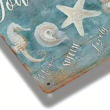 2D Flat, 1pc Vintage Coastal Metal Wall Art With Inspirational Bible Verses - Rustic Nautical Shell Starfish Seashell Design, Distressed Blue Iron Sign For Farmhouse, Beach House, Living Room Decor, Coastal Decor, Coastal Charm, Weathered Finish, 2D Flat - 1件(8x12吋) - 查看 7
