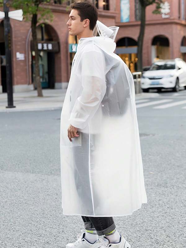 1pc Thickened EVA Cycling Raincoat With Detachable Double Brim Rain Poncho Face Protector & Bag Slot - Long Raincoat Full Body Rainproof Jacket For Travel, Riding | Windproof Drawstring Hood & Waterproof Pocket | Women's Raincoat, Men's Raincoat