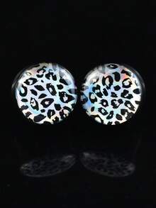 1 par de dilatadores y túneles de oreja redondos de 8-30mm de acrílico iridiscente plateado y negro, joyería de perforación corporal de moda - Negro - Ver 6