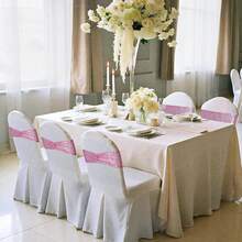 Gold Sequin Chair Sashes With Bow For Folding Chairs, Party Wedding Reception Decorations, 20 PCS - Fuchsia Pink - View 5