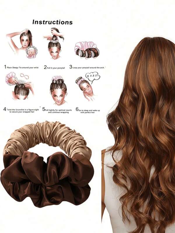 Elásticos de cabelo sem calor para cachos, modeladores de cachos marrons de cetim para dormir, elásticos macios para o cabelo, scrunchies folgados para cachos sem calor em cabelos longos, item estiloso para sair e se exercitar, presente para o Dia das Mães, presente para a mãe, acessórios de cabelo de cetim resistentes ao desgaste.