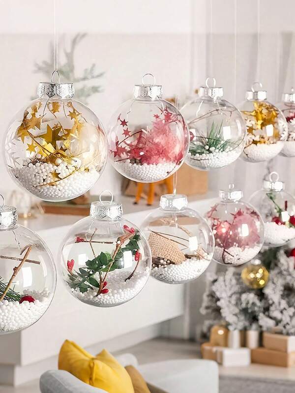 6pcs/1Set-Clear Christmas Ornament Balls 6cm/2.36in Christmas Tree Hanging Ornaments Set, Transparent Christmas Balls With Plants Christmas Tree Decorations Suitable For Holiday Parties,Wreaths Hanging On Christmas Tree, Home Decor, Window Display, Fireplace, Staircase, Wreaths, Centerpieces, Gift Box Accessories Great For Christmas Decorations, New Year's Or Valentine's Day Gifts.