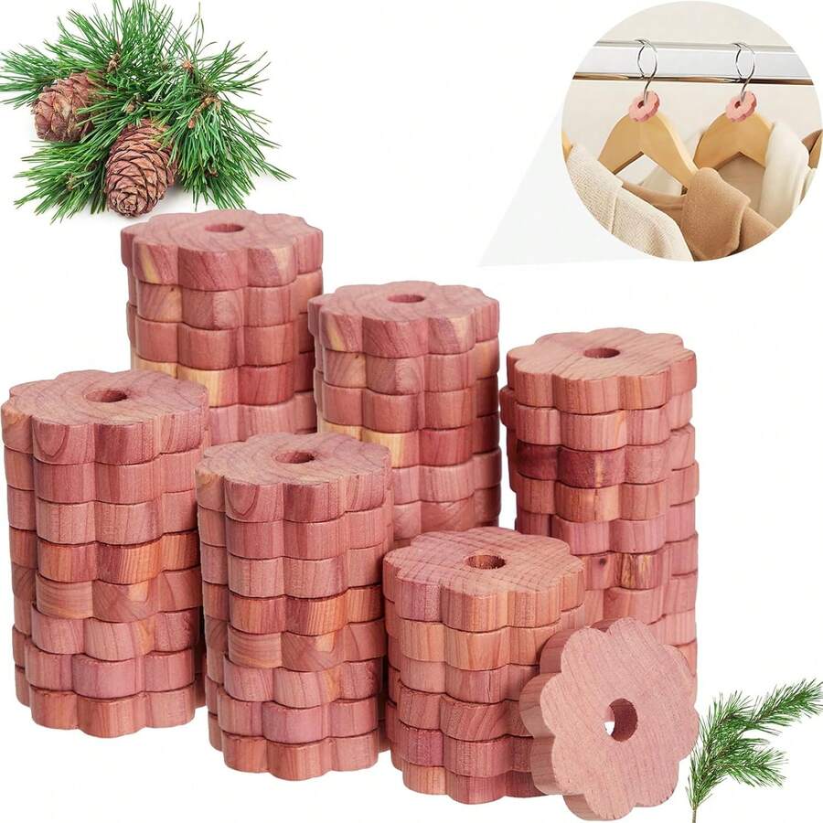 Agente aromatizante para armario, 50 anillos de cedro para almacenamiento de ropa, desodorante para armarios, cajones y bolsas de almacenamiento - 1 - Ver 1