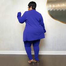 Plus Size Women's Classic-Color Long Sleeve & Trousers 2-Piece Set - Stretch Office Wear Elegant Suit Work & Daily Commute,Five Colors Are Available To Choose From.Please Check Size Chart Before Purchasing.Plus Size Fall Clothes Women,Plus Size Women Clothes,Vestidos Elegantes De Mujer,Western Wear Women Plus - 藍色 - 查看 2