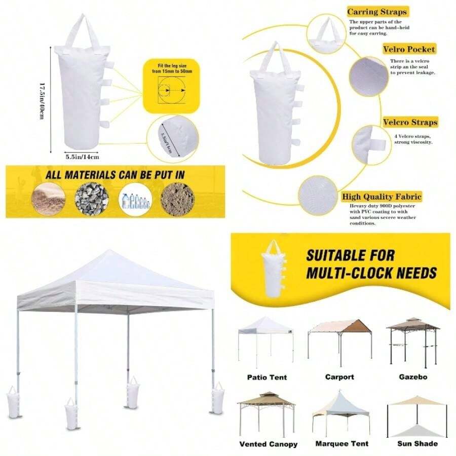 - Bolsa de peso para piernas de toldo, 8 unidades, color blanco - Blanco 4 piezas 112 lbs - Ver 1