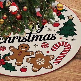 1 pieza Falda para árbol de Navidad con elementos navideños, tapete de árbol de fibra de poliéster para fiestas temáticas, adecuado para decoración del hogar, oficina y habitación durante las fiestas, tapete tradicional para árbol de Navidad, decoración de escena, decoración de ambiente navideño, decoración del hogar y oficina, regalo de Navidad, decoración de fiesta temática, decoración navideña para la cocina