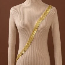 1pc Gold-Plated Body Chain, Arabic Style Luxury Bridal Jewelry, Wedding Dress Shoulder Strap Accessory