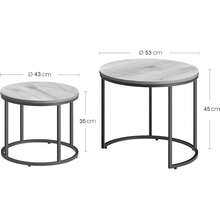 Home Collective Couchtisch 2er Set Rund Beistelltisch Loft Design 2 in 1 Verschachtelung Kratzfeste Oberfläche, Wohnzimmer| 53cm und 43cm Breit Eiche mit schwarzen Beinen