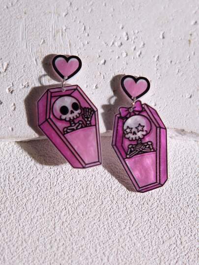 Pink Snail Orecchini pendenti in resina acrilica con scheletro e cuore divertenti e carini, regalo di Ognissanti e San Valentino per coppie, ragazze, fidanzate