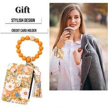 Flower Keychain Wristlet Wallets For Women Cute Silicone Beaded Credit Card Holder Key Ring Bracelet Wallet