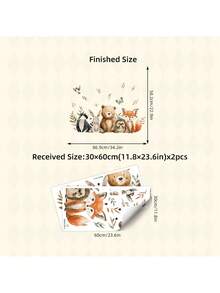 BRUP 1/2 Sheets Cute Animal Wall Stickers With Giraffe Badger Rabbit Bear Fox And Hedgehog, Removable Waterproof Nursery Decals For Kids Room Decor, Gentle Color Forest Friends Theme
