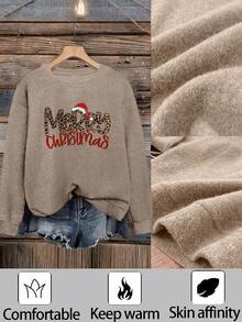 Weihnachten Buchstaben Muster Damen Lässig Warm Fake Wolle Pullover, Warmer Pullover, Bedruckter Sweatshirt, Weihnachten, Weihnachtsthema Kleidung, Weihnachtsgeschenk, Chinesisches Neujahr, Frühlingsfest, Valentinstag, Valentinstag Geschenk, Geschenk für sie, Ausgehen Oberteile, Liebestag, Jahrestag, Romantische Geschenke, Geschenke für Freundin, Passende Outfits, Liebe ausdrücken, Ich liebe dich, Einzigartige Geschenke, Limitierte Auflage - Kamelfarben - Übersicht 2