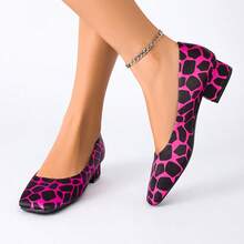 New Polka Dot Chunky Heel Shoes For Women, Square Toe Comfortable Casual Shoes, Plus Size Low Heel Shoes - 玫紅色 - 查看 2
