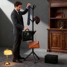 Light Luxury Coat Rack - Modern Simple Independent Hat And Accessories Storage Rack, Multi-Hook Design, Durable And Space-Saving, Suitable For Bedroom, Entrance, Wardrobe Organization - Black - View 4