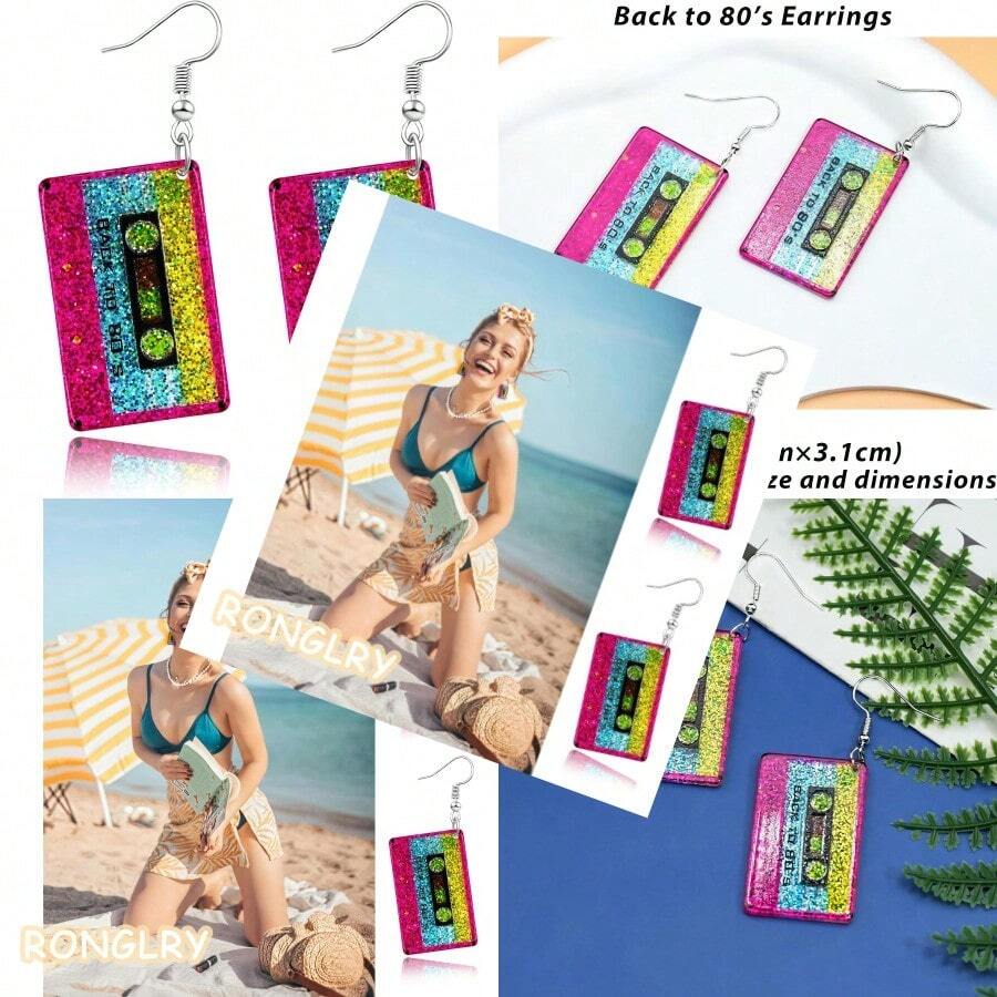 80s 90s Earrings For Women Colorful Lightning Acrylic Drop Earrings Neon Earrings Bulk For 80's 90's Outfit Glow Party Halloween 80s Accessories Jewelry