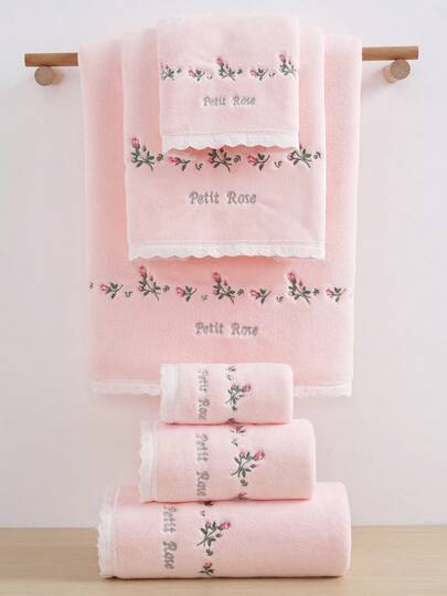 3/2/1pc Coral Fleece Embroidered Flower Towel/Bath Towel, Small Rose, Absorbent, Super Soft Fiber, Hand Towel For Home, Bathroom, Travel, Couples, Home Decor, Suitable For Bathroom, Hotel, Gym, Travel, Gifts, Salon, Sports, Outdoor, Beach, School, Back To School, Travel Accessories, Home Essentials, Towels, Skin Care