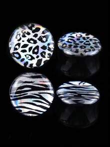 1 par de dilatadores y túneles de oreja redondos de 8-30mm de acrílico iridiscente plateado y negro, joyería de perforación corporal de moda - Negro - Ver 1