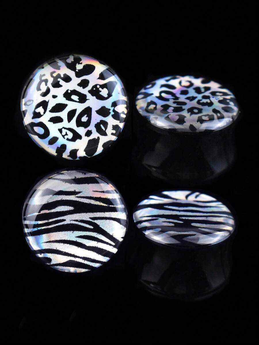 1 par de dilatadores y túneles de oreja redondos de 8-30mm de acrílico iridiscente plateado y negro, joyería de perforación corporal de moda - Negro - Ver 1