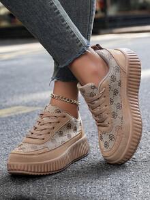 Women's Light Brown Casual Sneakers - Thick Sole With Ankle Chain Style For Everyday Comfort, Year-Round Shoes For Women - 棕色 - 查看 5