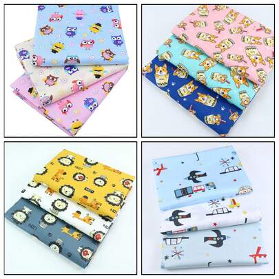 3 Pcs/Lot Cartoon Animal Series Cotton Twill Fabric Owl/Cat/Dog/Swallow Design Printed Cloth Amusement Park/Lion/Giraffe Design DIY Handmade Cloth Head Quilting Patchwork Cloth Group Pillow Cover Cloth Block Sewing Scrapbooking Cloth Tecidos Calico