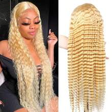30 Inch 13X4 613 Deep Wave Lace Frontal Wigs Water Wave Wigs Long Curly Wave 613 Blonde Wigs Pre Plucked For Women 200% Density - S613 - 查看 5