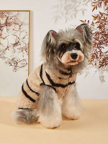 1件可爱条纹图案猫狗通用宠物背心，秋冬季保暖毛绒宠物外套 - 彩色 - 查看 5