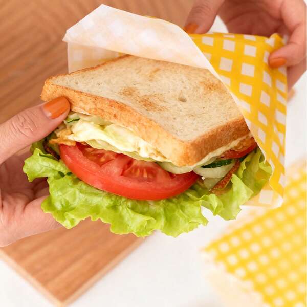 50pcs Yellow Plaid Grease-Proof Sandwich Paper Bags, Suitable For Burgers, Fried Chicken, Sandwiches, Pancakes, Buns, Baking Food Packaging
