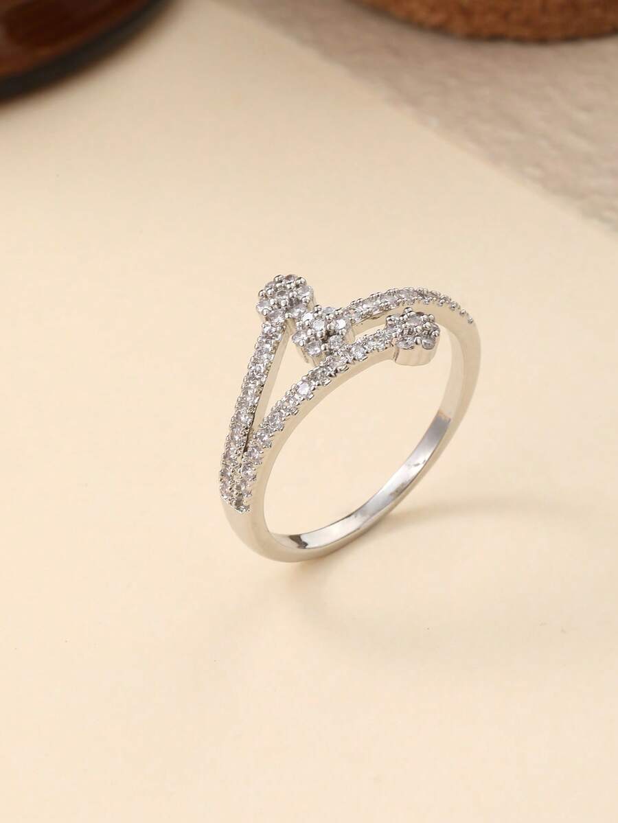 3 piezas Anillo ajustable con diseño de flor y circonita cúbica, de moda y versátil, ideal para uso diario y como regalo, adecuado para boda, compromiso, Día Nacional de Arabia Saudita, Navidad