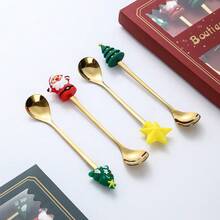 Fourchettes et cuillères en acier inoxydable, fourchettes de fruits créatives en forme de dessin animé, cuillères à café, cuillères et fourchettes à dessert, cuillères et fourchettes de poupée mignonnes pour enfants, ustensiles de cuisine, coffret cadeau de Noël