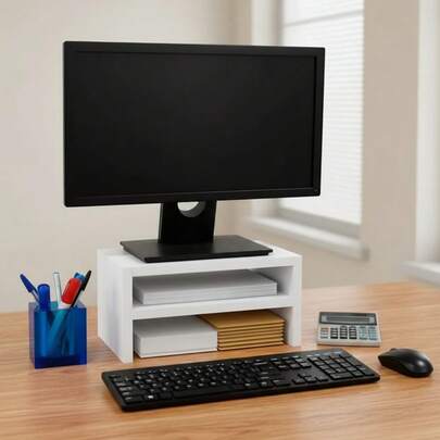 Suporte para Monitor MDF 33cm Duplo Notebook PC Gamer Escritório Home Office Organizador Base Moveis - Envio Imediato