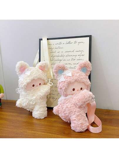 1 Piece Of Cute Little Bunny Lap Doll Bag, A Soft And Adorable Plush Animal Backpack For Dual-Shoulder Use, A High-End Appearance Student-Sized Large-Capacity Stationery Storage Bag, A Girl With A Soft Heart, A Sweet Single Or Double-Shoulder Dual-Use Bag Suitable For Girls, Can Also Be Used As A Gift.